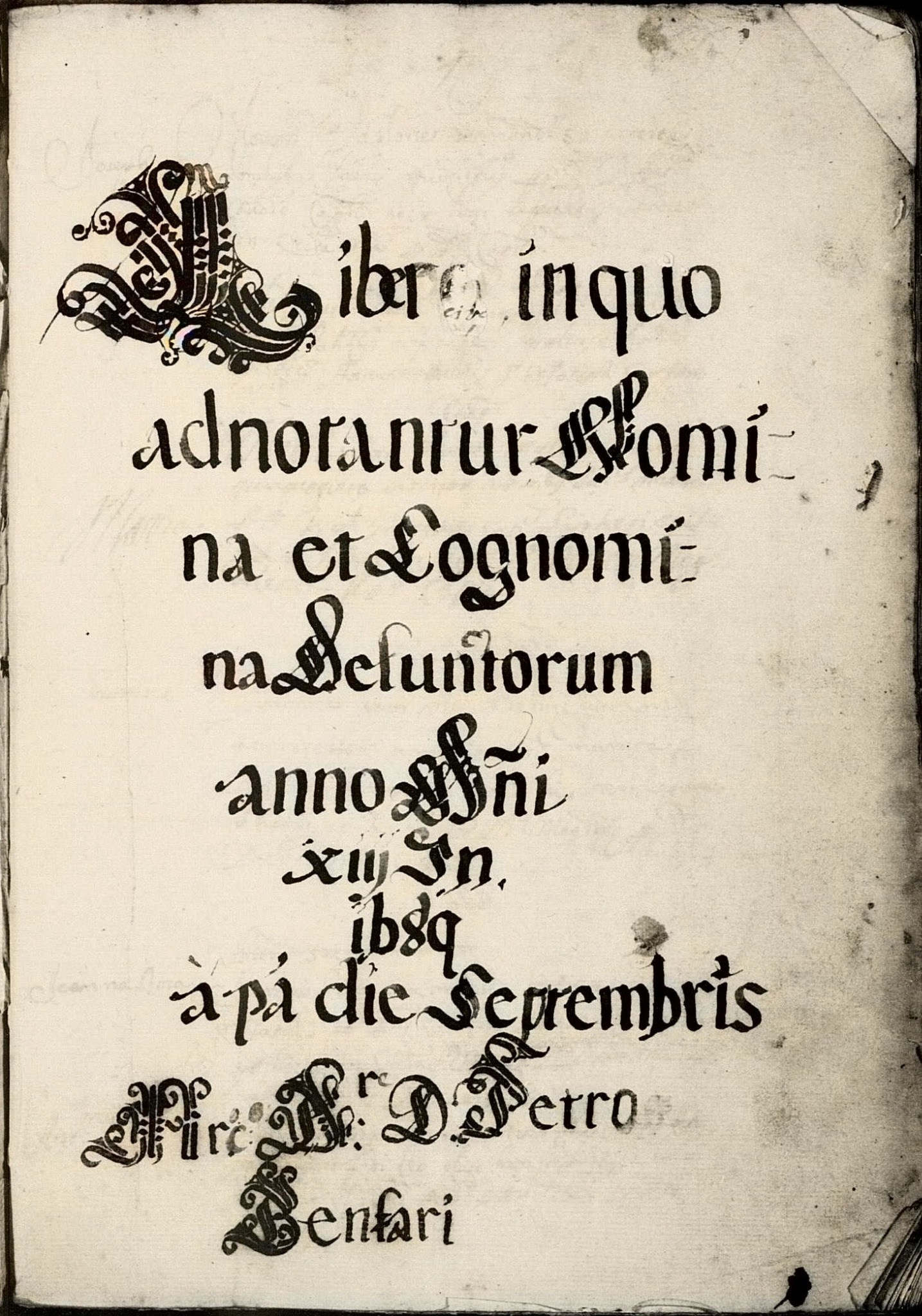 Bisacquino, frontespizio del registro dei defunti 1689–1704